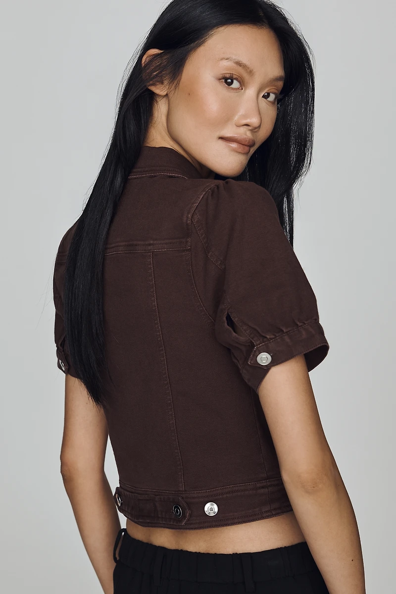 Maeve Puff-Sleeve Crop Denim Jacket