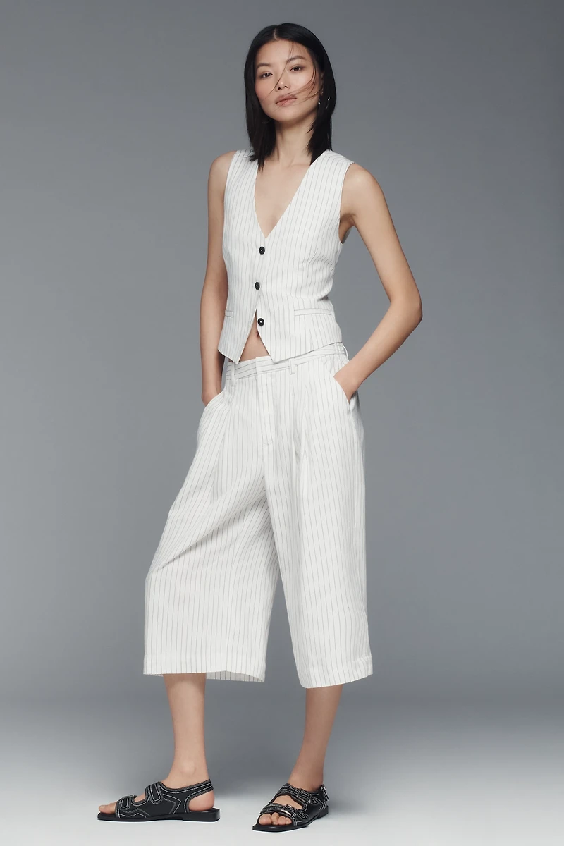Maeve V-Neck Button-Front Linen Vest