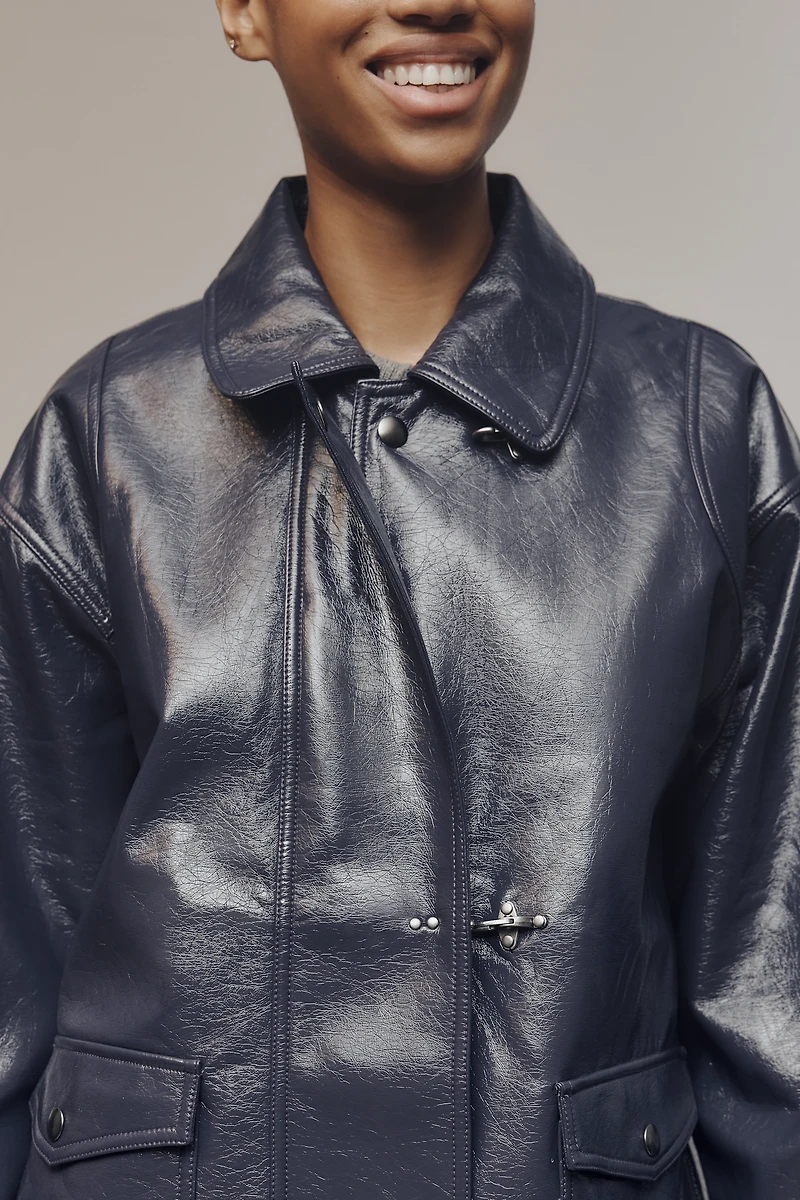 Maeve Faux-Patent Leather Carabiner Jacket