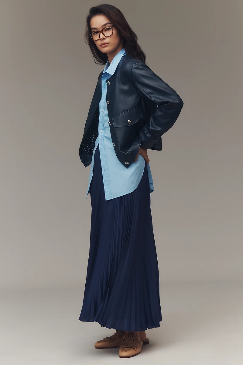 Maeve Crew-Neck Faux-Leather Jacket