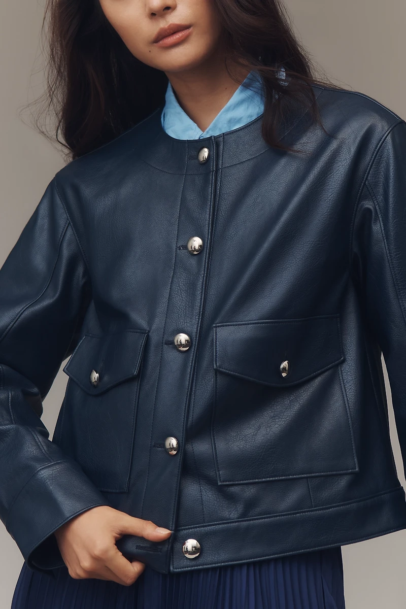 Maeve Crew-Neck Faux-Leather Jacket