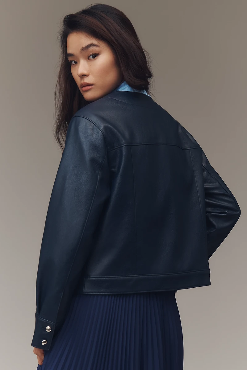 Maeve Crew-Neck Faux-Leather Jacket