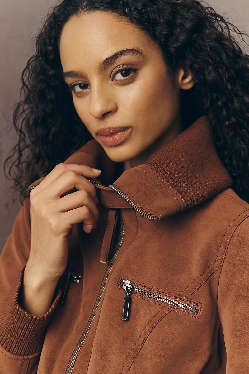 Pilcro Shrunken Faux Suede Bomber Jacket