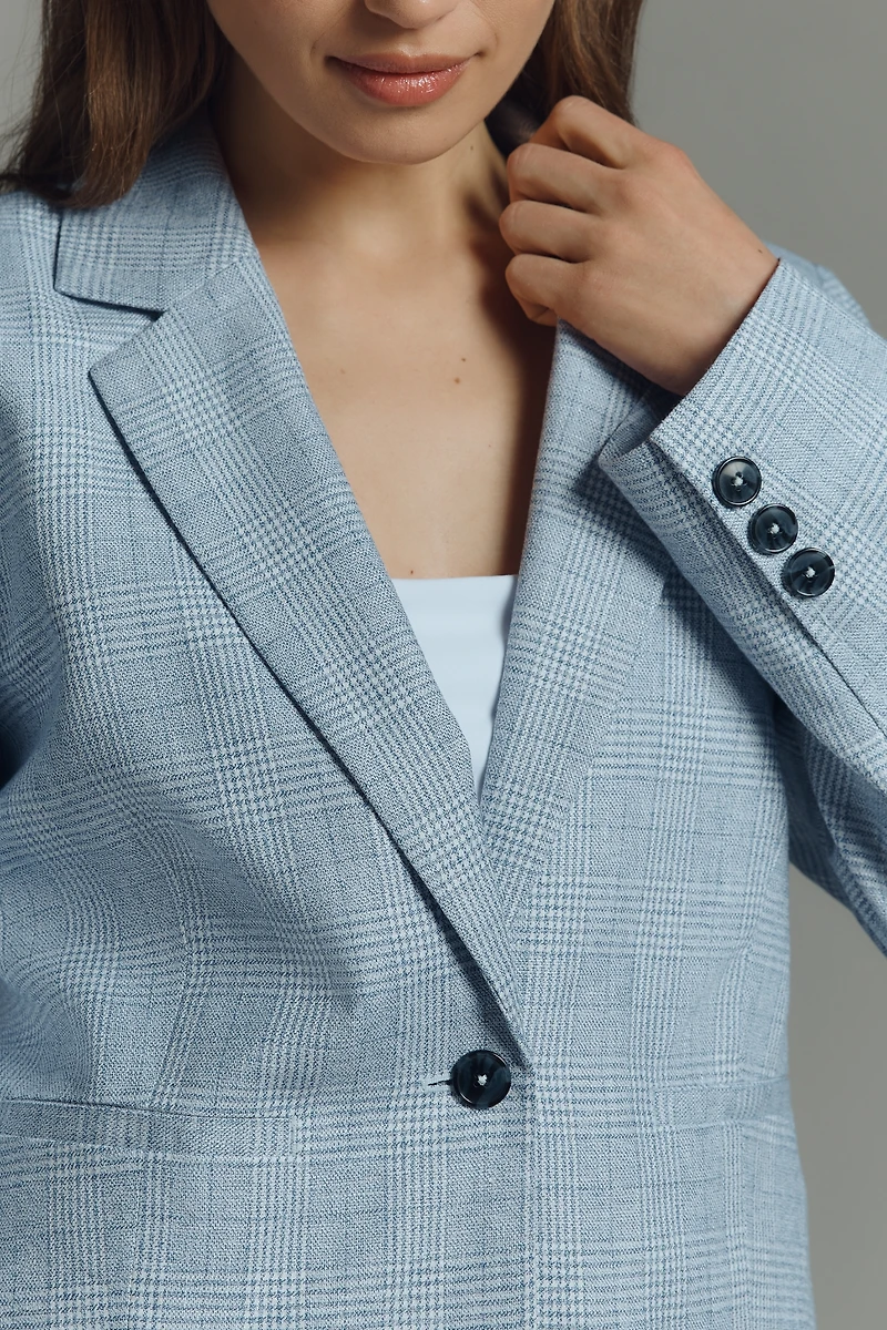 Maeve Boxy Plaid Crop Blazer