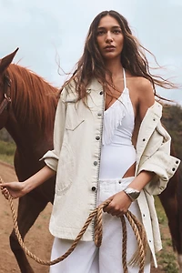 The Tillie Relaxed Denim Shacket by Pilcro: Whipstitch Edition