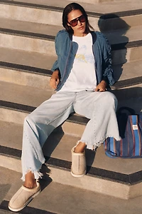 By Anthropologie Ruched Lace Denim Bomber Jacket
