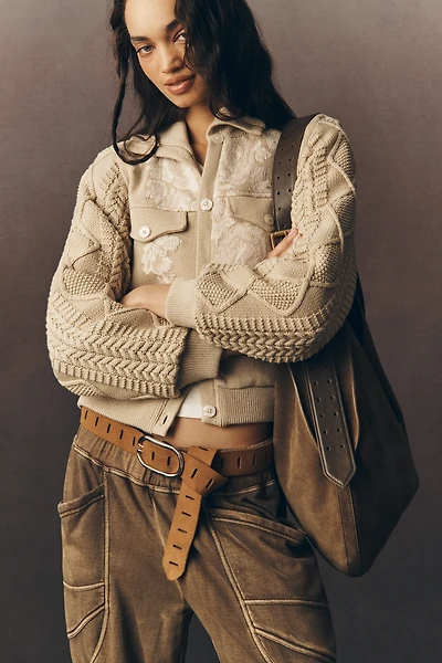 By Anthropologie Sweater Knit Trim Jacket