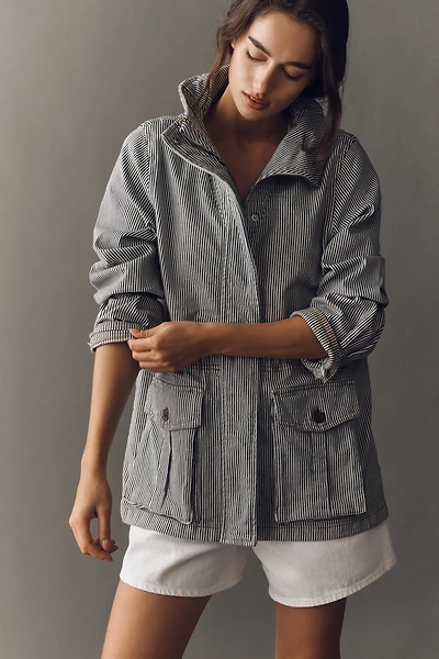 Maeve Sailor Stripe Denim Utility Jacket