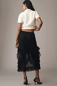 Anna Sui Victorian Lace Ruffle Midi Skirt