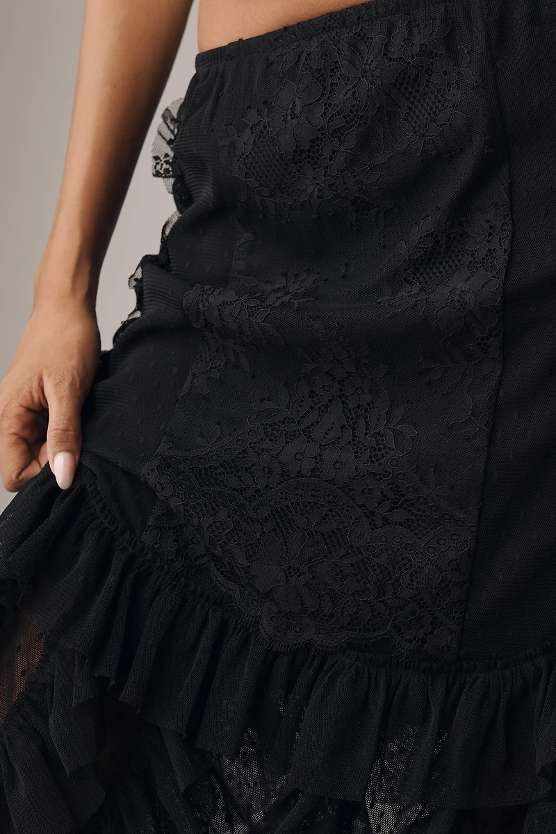 Anna Sui Victorian Lace Ruffle Midi Skirt