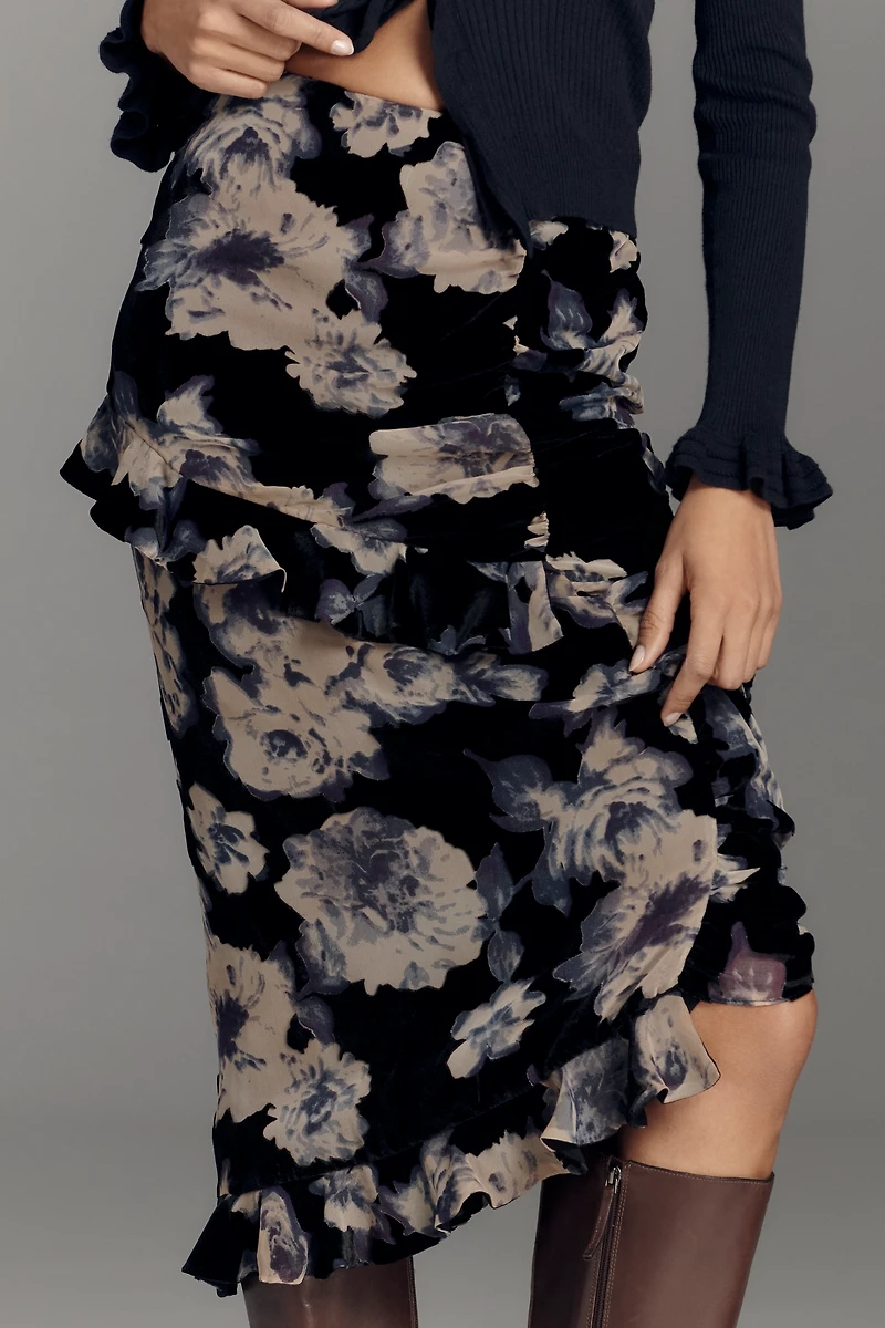 Anna Sui Printed Ruffle Midi Skirt