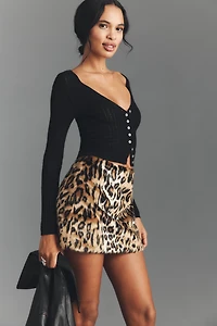 Anna Sui Faux-Fur Leopard Mini Skirt