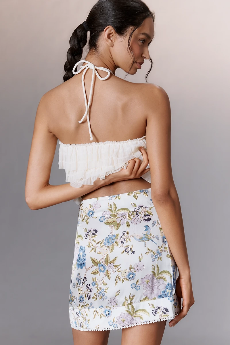 Maeve Printed Satin Wrap Mini Skirt