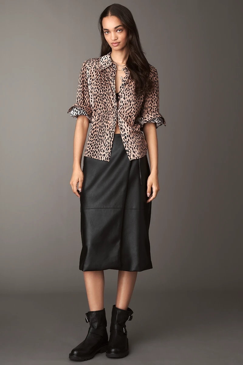 Maeve Faux-Leather Wrap Midi Skirt