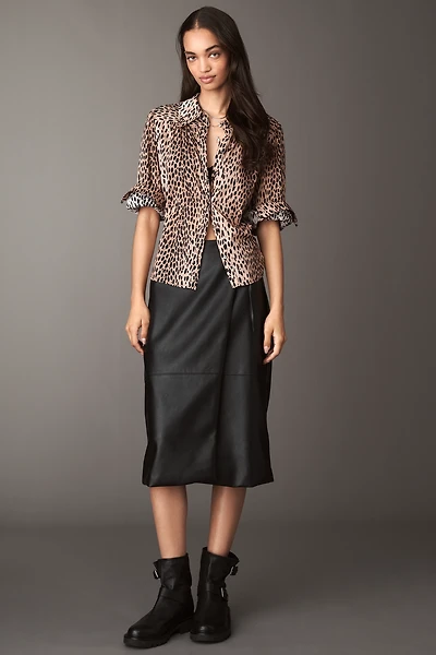 Maeve Faux-Leather Wrap Midi Skirt
