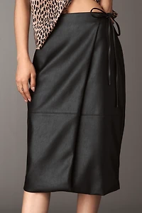 Maeve Faux-Leather Wrap Midi Skirt