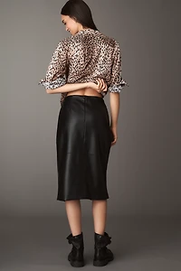 Maeve Faux-Leather Wrap Midi Skirt