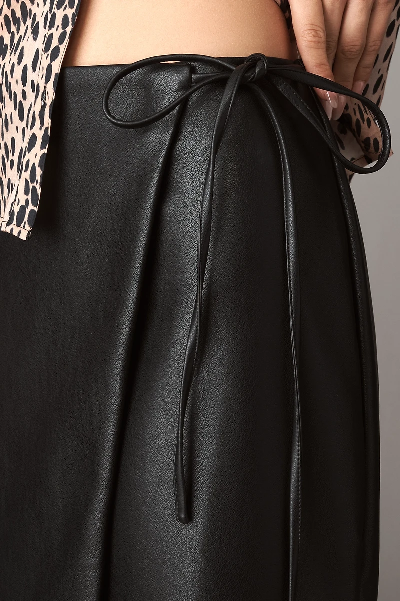 Maeve Faux-Leather Wrap Midi Skirt