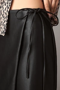 Maeve Faux-Leather Wrap Midi Skirt