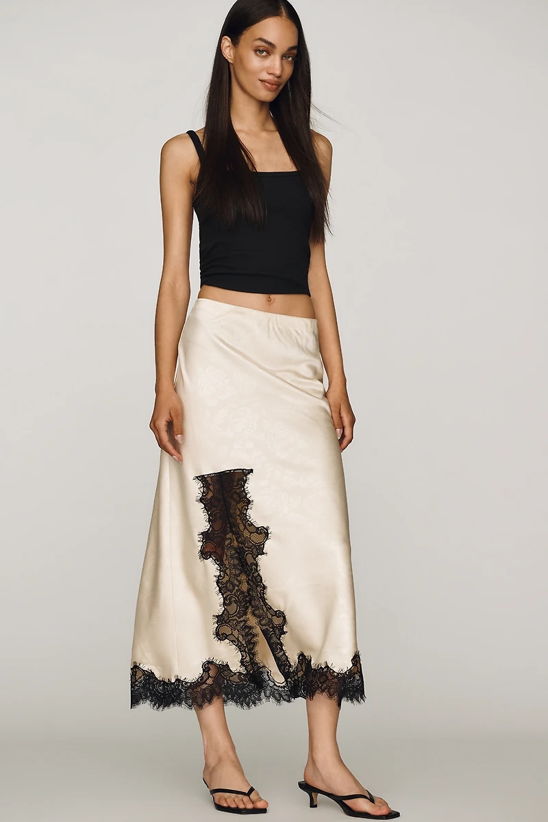 By Anthropologie Satin Lace Skirt