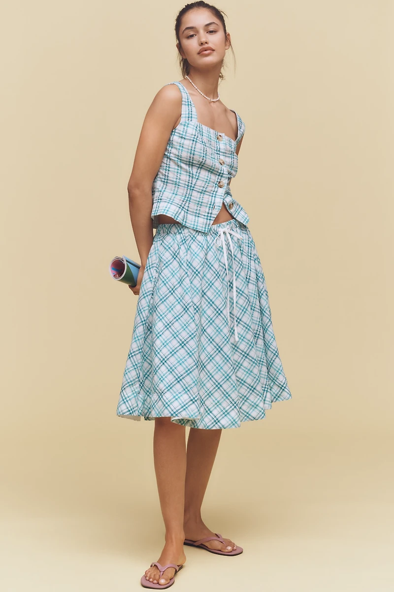 Maeve Drawstring A-Line Cotton Midi Skirt