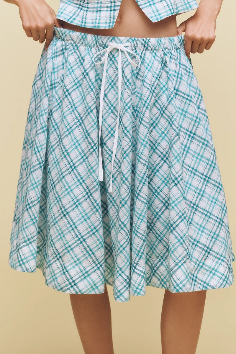 Maeve Drawstring A-Line Cotton Midi Skirt