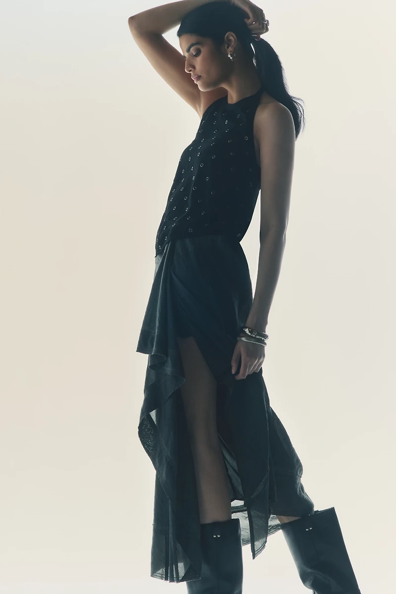 Pilcro Front-Ruffle Maxi Skirt