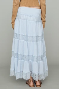 By Anthropologie Cotton Tiered Lace Midi Skirt