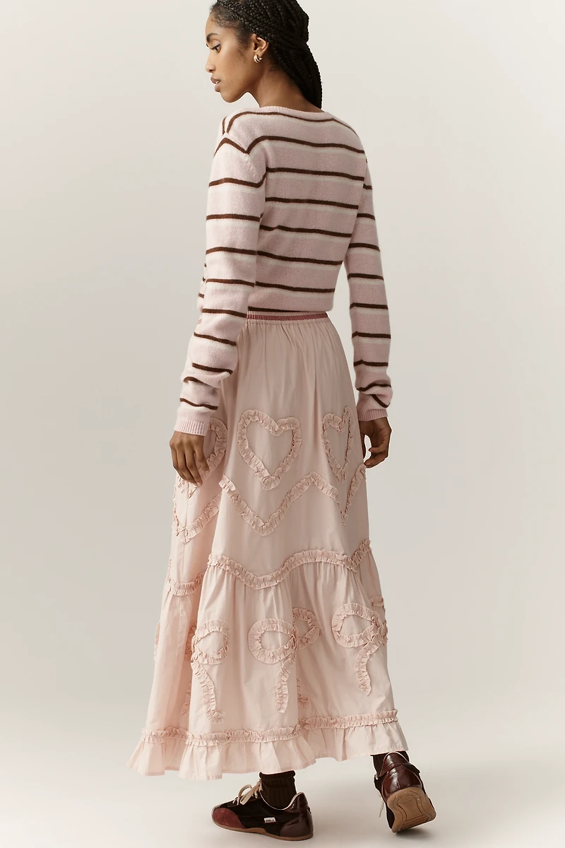 By Anthropologie Deco Heart Mesh Drawstring Maxi Skirt