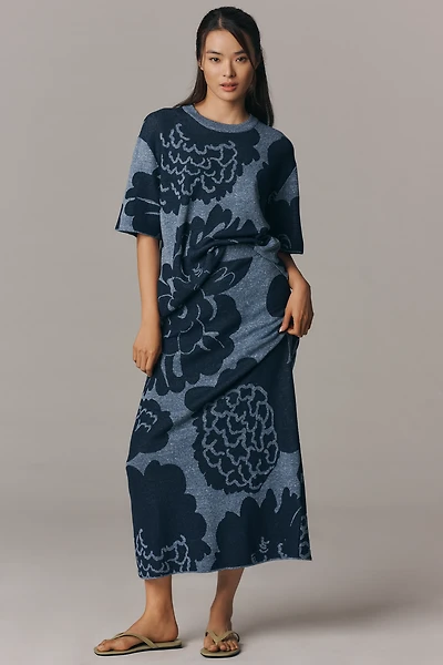 Marimekko Sivellys Pioni Linen Blend Knit Midi Skirt