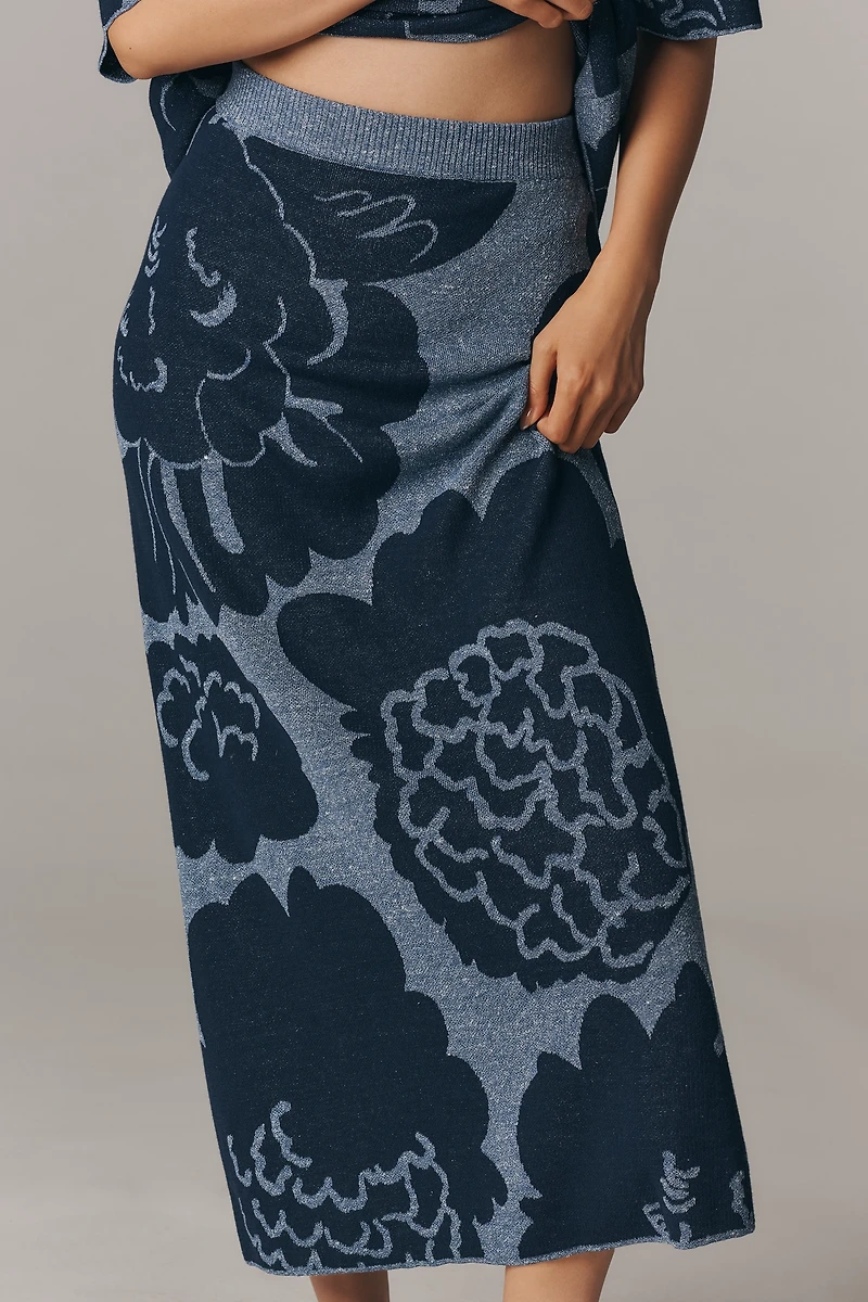 Marimekko Sivellys Pioni Linen Blend Knit Midi Skirt