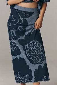 Marimekko Sivellys Pioni Linen Blend Knit Midi Skirt