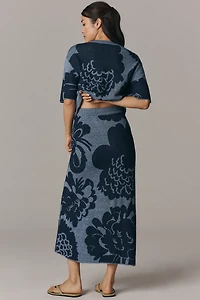 Marimekko Sivellys Pioni Linen Blend Knit Midi Skirt