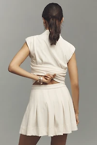Blue Tassel Pleated Knit Mini Skirt