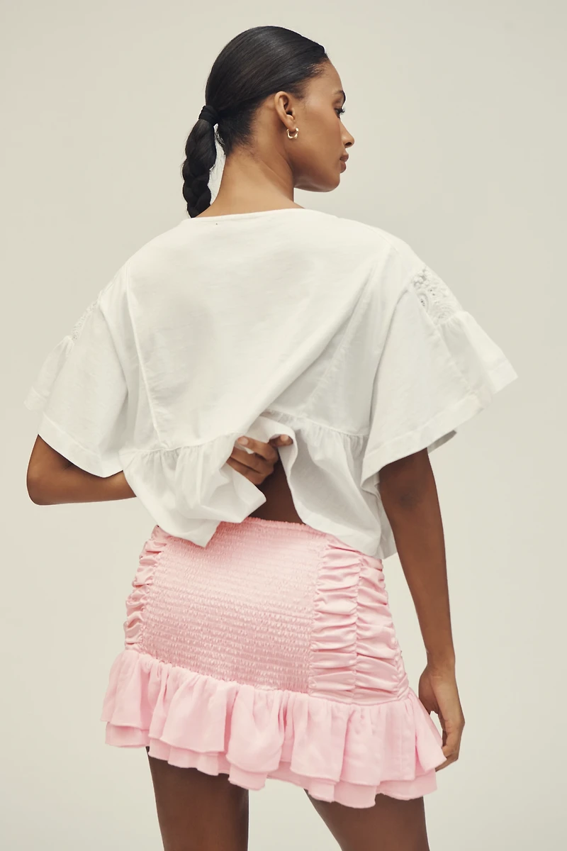 Maeve Satin Chiffon Ruched Mini Skirt