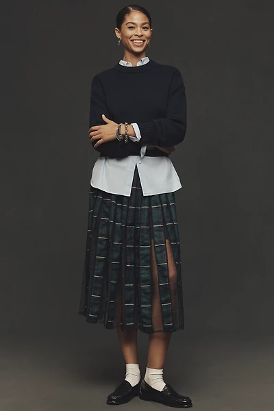 Maeve Pleated Tulle Knee-Length Skirt