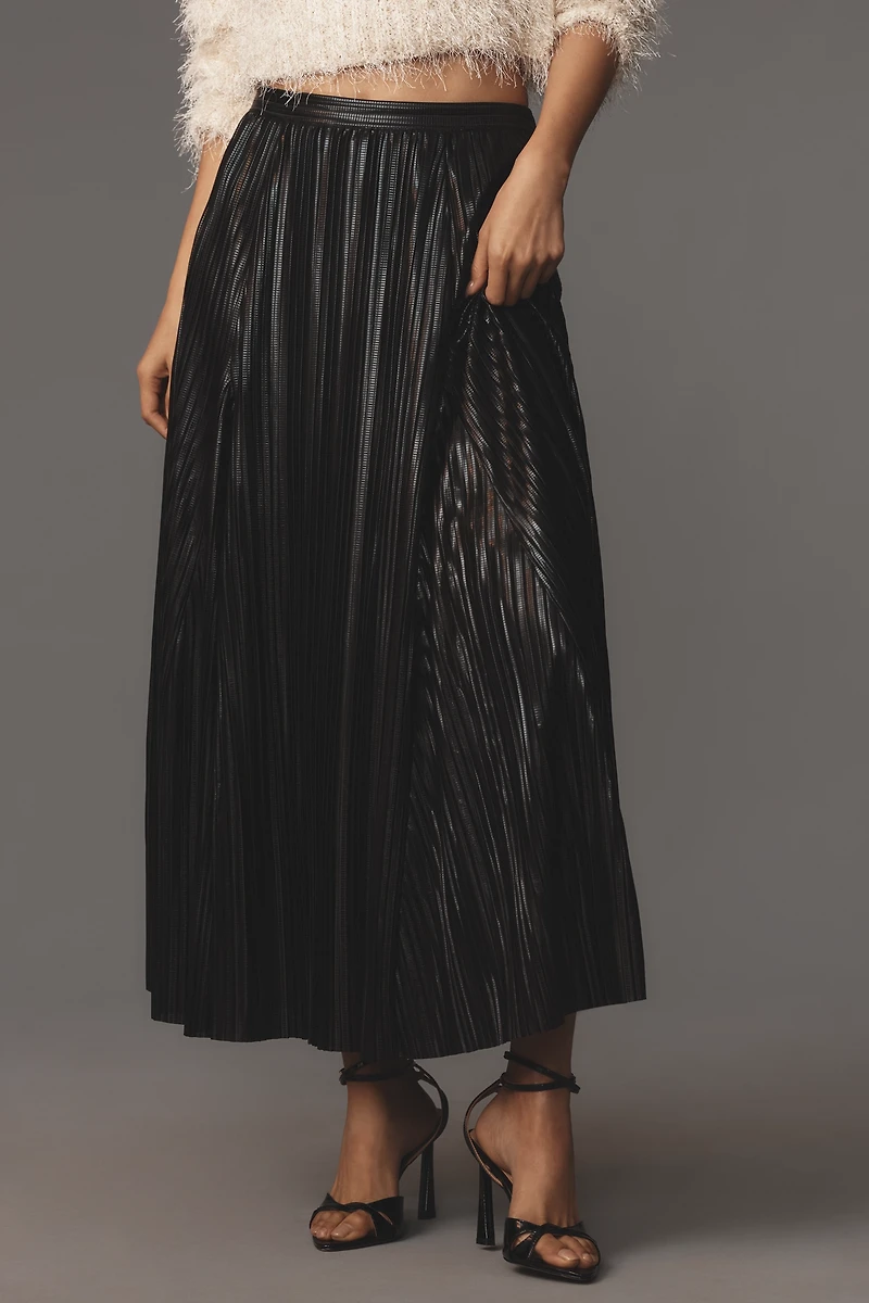 By Anthropologie Metallic Pleated Midi Skirt