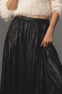 By Anthropologie Metallic Pleated Midi Skirt