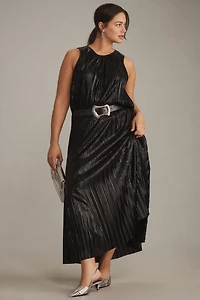 By Anthropologie Metallic Pleated Midi Skirt
