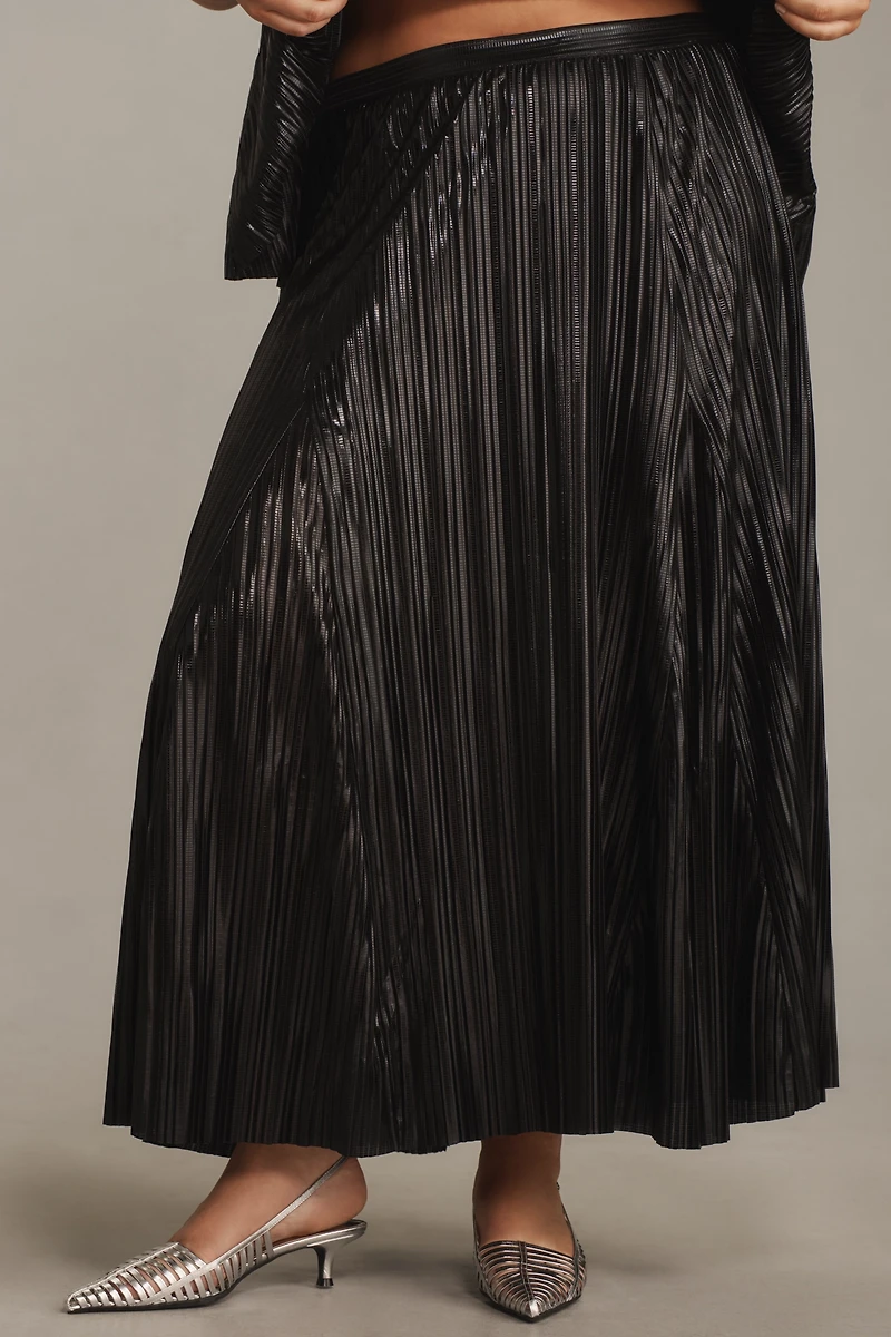 By Anthropologie Metallic Pleated Midi Skirt