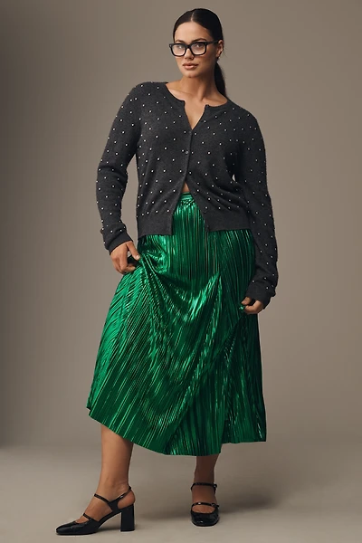 By Anthropologie Metallic Pleated Midi Skirt