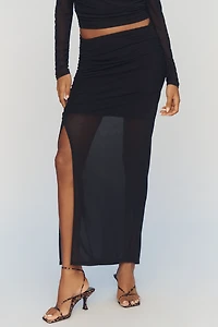 By Anthropologie Ruched Side-Slit Maxi Skirt