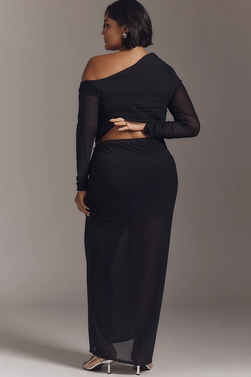 By Anthropologie Ruched Side-Slit Maxi Skirt