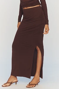 Maeve Ruched Jersey Column Maxi Skirt