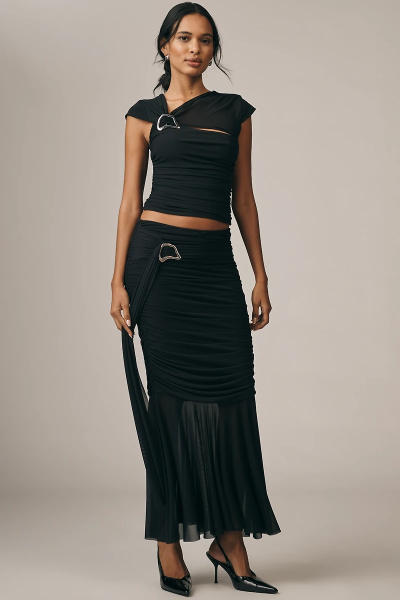 By Anthropologie Ruched Sash Mermaid Maxi Skirt