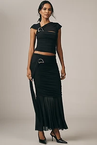 By Anthropologie Ruched Sash Mermaid Maxi Skirt