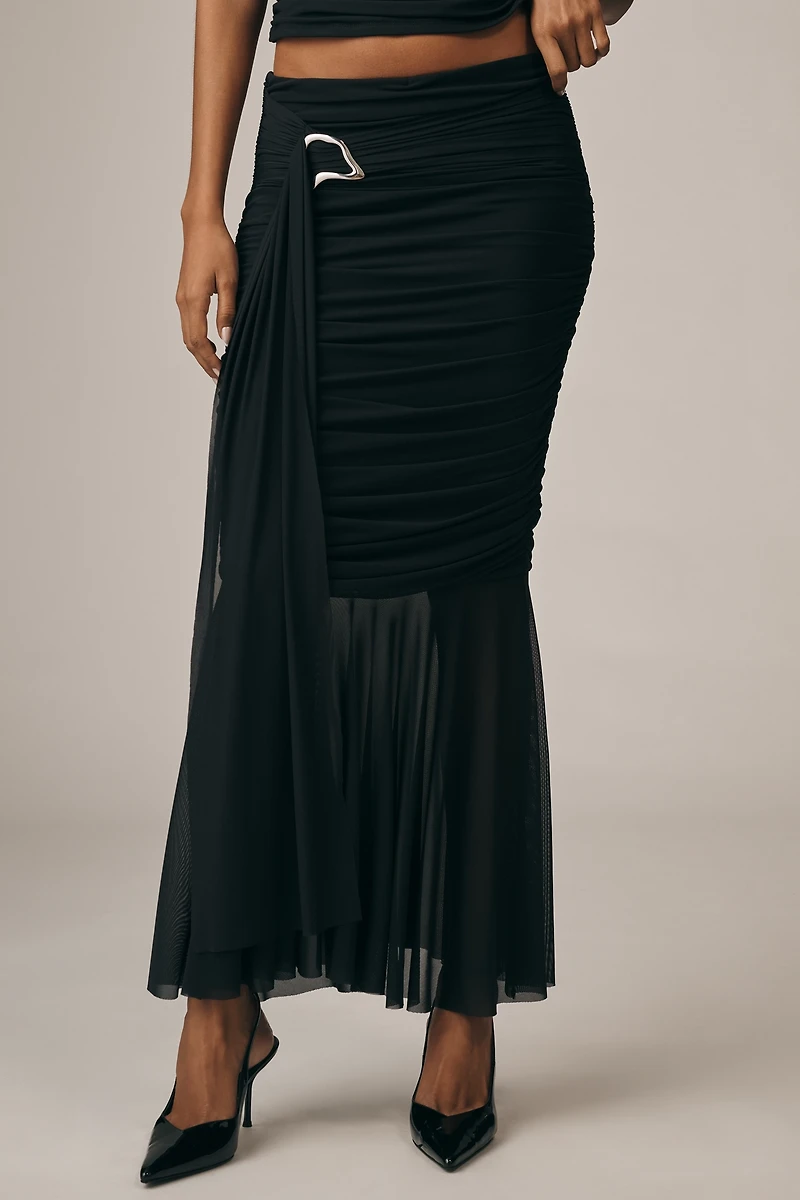 By Anthropologie Ruched Sash Mermaid Maxi Skirt