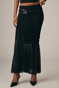 By Anthropologie Ruched Sash Mermaid Maxi Skirt