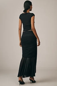 By Anthropologie Ruched Sash Mermaid Maxi Skirt