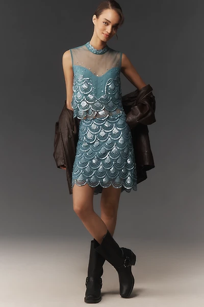 Maeve Beaded Scallop Sequin Knee-Length Skirt